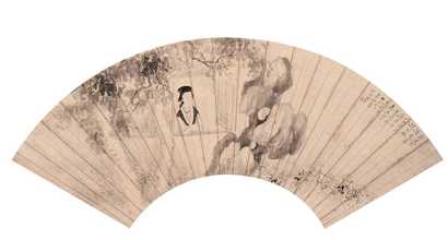 倪田 1890年作 临窗仕女图 扇面